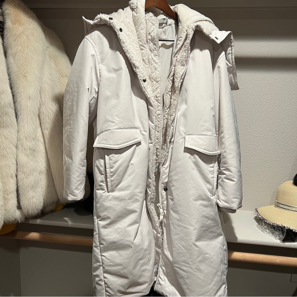 Vince White Hooded Coat M